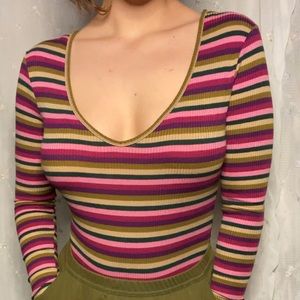 Rue21 Pink Striped Long sleeve Bodysuit Size: M